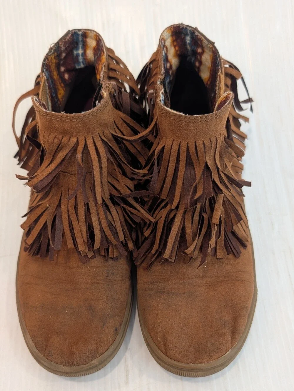 BLOWFISH Girls Fringe Moccasin Brown Ankle Boots Size 4 Youth